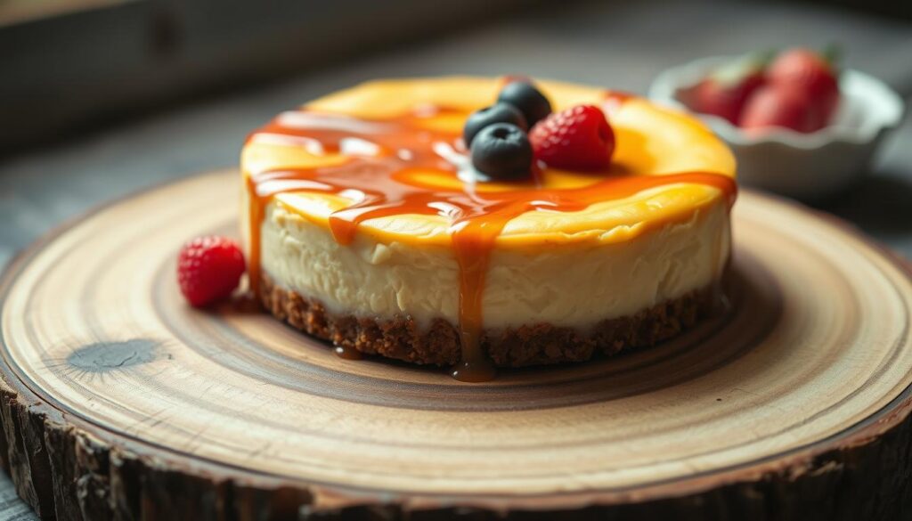 A close-up shot of a delectable, protein-rich cheesecake on a rustic wooden surface. The dessert features a creamy, luscious texture, with a golden-brown top and a drizzle of fresh berries or a light glaze. The lighting is soft and natural, highlighting the cake's inviting appearance. The background is slightly blurred, creating a focus on the centerpiece. The overall mood is one of wholesome indulgence, showcasing a healthier take on a classic treat. A close-up shot of a delectable, protein-rich cheesecake on a rustic wooden surface. The dessert features a creamy, luscious texture, with a golden-brown top and a drizzle of fresh berries or a light glaze. The lighting is soft and natural, highlighting the cake's inviting appearance. The background is slightly blurred, creating a focus on the centerpiece. The overall mood is one of wholesome indulgence, showcasing a healthier take on a classic treat.