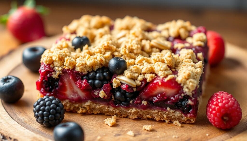 Image of a delicious dairy-free Berry Crumble Bar with a crumbly topping and mixed berries. Image of a delicious dairy-free Berry Crumble Bar with a crumbly topping and mixed berries.
