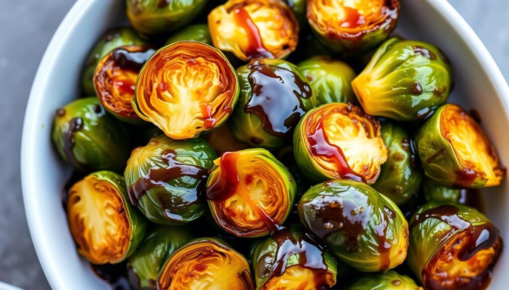 Image of roasted Brussels sprouts with a balsamic honey glaze Image of roasted Brussels sprouts with a balsamic honey glaze
