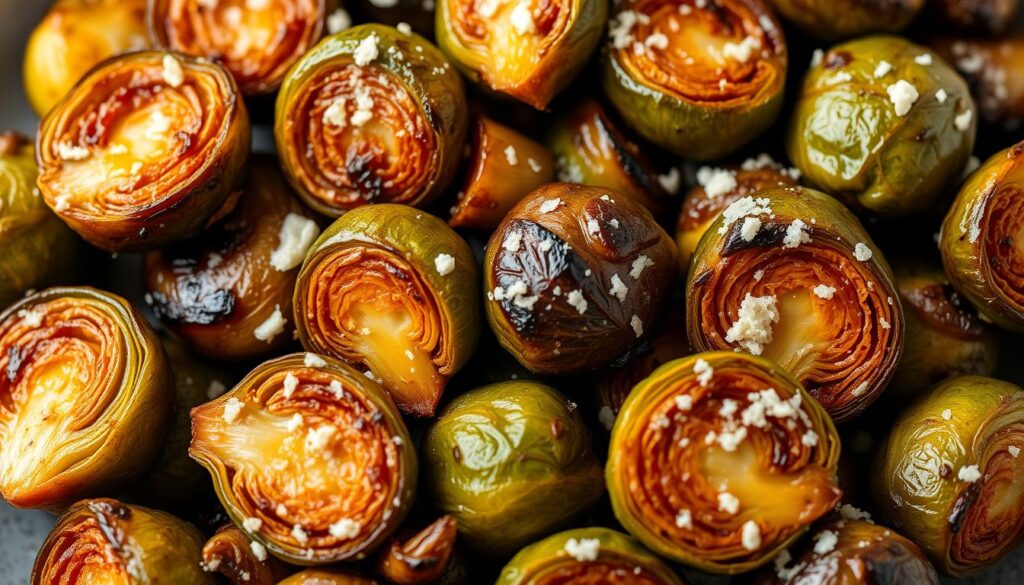Image of roasted Brussels sprouts with garlic and parmesan cheese Image of roasted Brussels sprouts with garlic and parmesan cheese