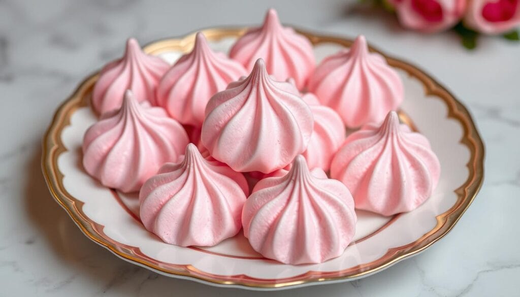 Image of rose water meringues with a soft pink hue and delicate texture Image of rose water meringues with a soft pink hue and delicate texture