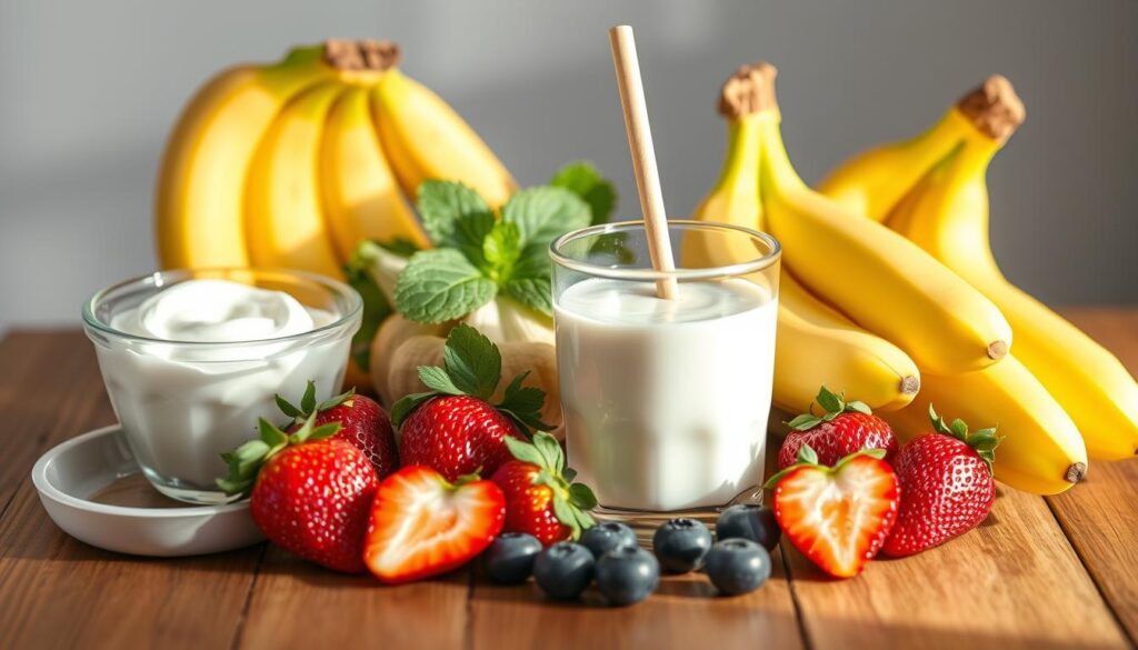Image of various banana smoothie ingredients Image of various banana smoothie ingredients