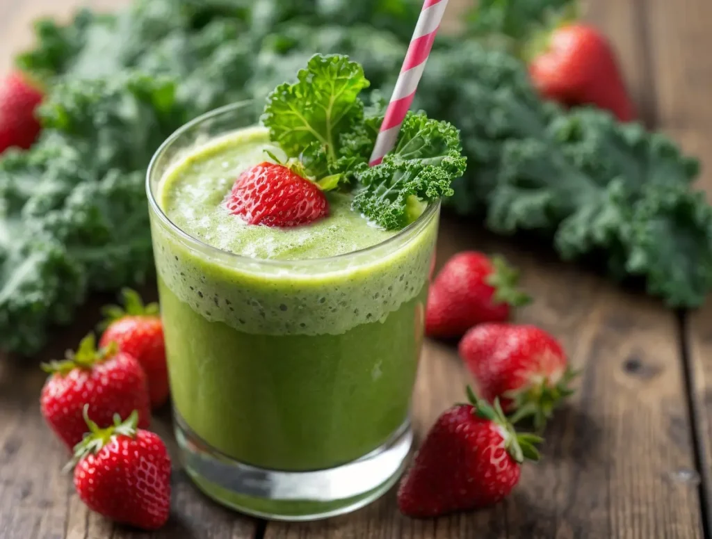 A vibrant strawberry and kale smoothie