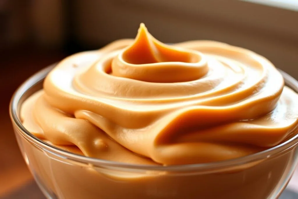 A creamy, luxurious Biscoff cookie butter mousse, with a smooth and velvety texture, presented in a clear glass bowl. The mousse has a rich, golden-brown hue, reflecting the caramelized flavors of the Biscoff cookies. Delicate swirls and peaks adorn the surface, creating a visually appealing and inviting dessert. The background is softly blurred, allowing the mousse to be the focal point, bathed in warm, diffused lighting that enhances its alluring, indulgent appearance. The overall atmosphere is one of decadence and temptation, perfectly capturing the essence of the "Biscoff Cookie Butter Mousse" section of the "Layered Biscoff Cookie Trifle Recipe Everyone Will Love" article. A creamy, luxurious Biscoff cookie butter mousse, with a smooth and velvety texture, presented in a clear glass bowl. The mousse has a rich, golden-brown hue, reflecting the caramelized flavors of the Biscoff cookies. Delicate swirls and peaks adorn the surface, creating a visually appealing and inviting dessert. The background is softly blurred, allowing the mousse to be the focal point, bathed in warm, diffused lighting that enhances its alluring, indulgent appearance. The overall atmosphere is one of decadence and temptation, perfectly capturing the essence of the "Biscoff Cookie Butter Mousse" section of the "Layered Biscoff Cookie Trifle Recipe Everyone Will Love" article.